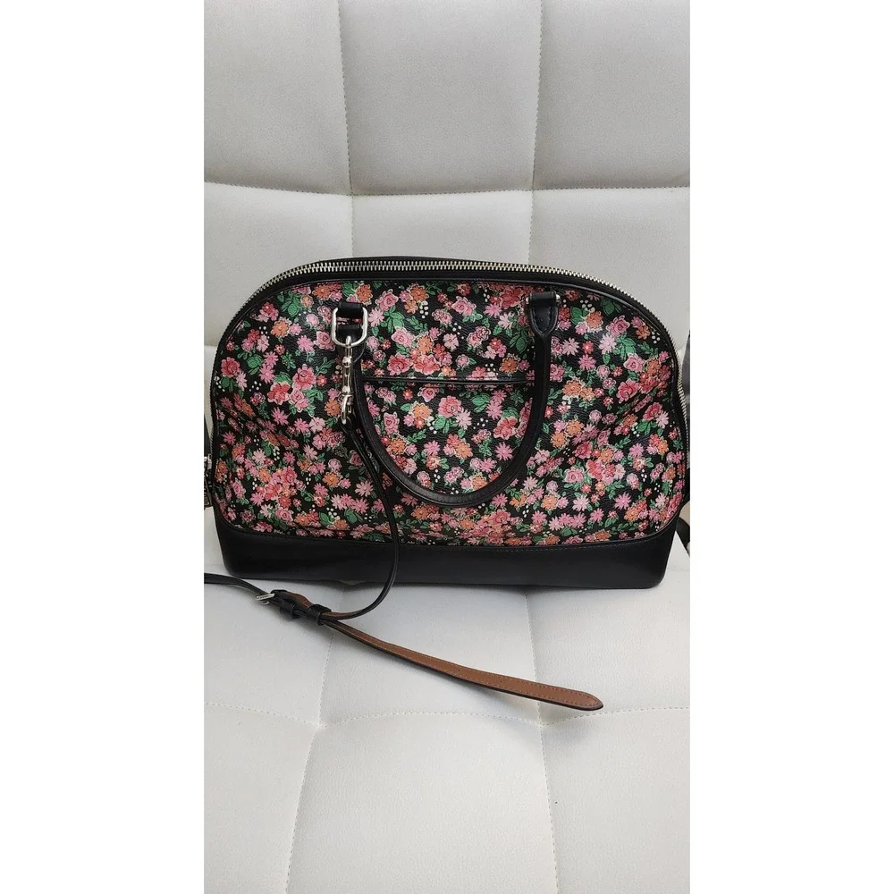 Coach Sierra Satchel Wildflower Floral Print Black Leather Handbag F57622